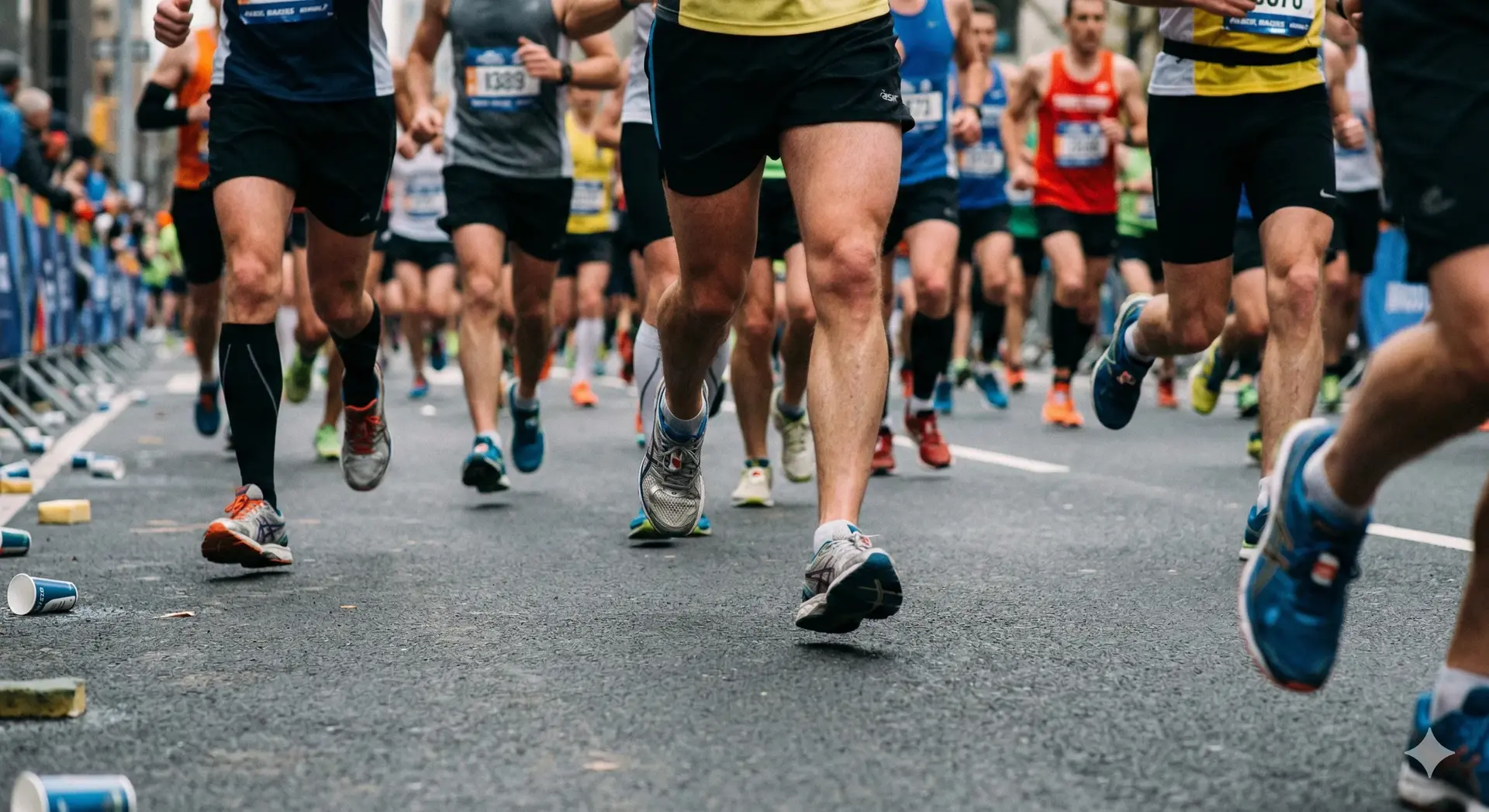 Trail runners competing at a mountain race